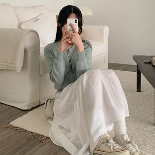 Pleated chiffon elastic waist long skirt