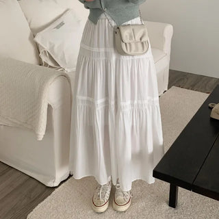 Pleated chiffon elastic waist long skirt
