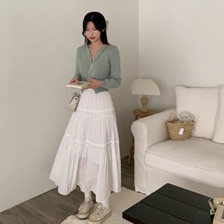 Pleated chiffon elastic waist long skirt