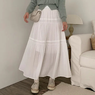 Pleated chiffon elastic waist long skirt