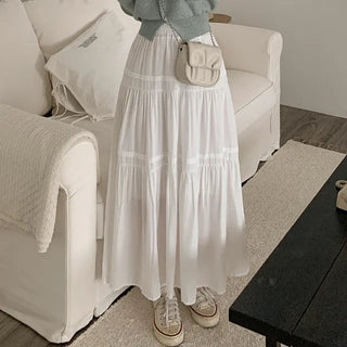Pleated chiffon elastic waist long skirt