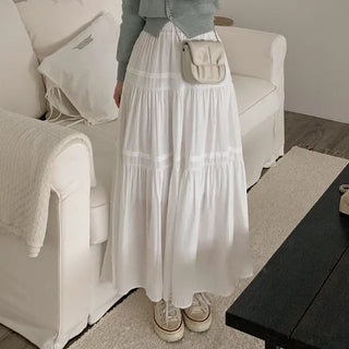 Pleated chiffon elastic waist long skirt