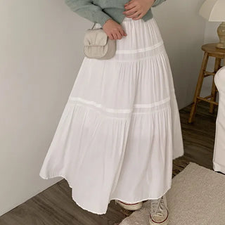 Pleated chiffon elastic waist long skirt