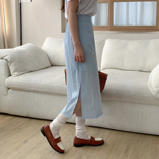 H-line slit midi skirt