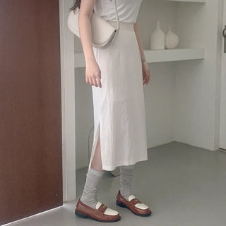 H-line slit midi skirt