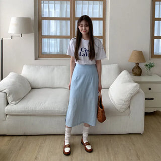 H-line slit midi skirt