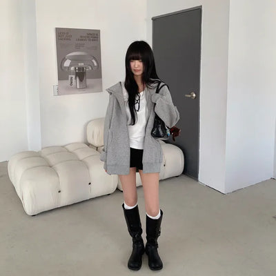 Oversized hooded zip-up hoodie