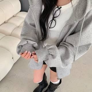 Oversized hooded zip-up hoodie