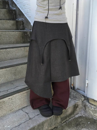 (3 colors) Wool Asymmetrical Skirt