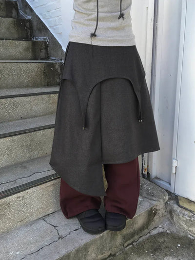 (3 colors) Wool Asymmetrical Skirt