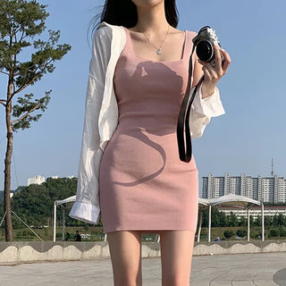 Square Neck Mini Knit Slim Sleeveless Dress