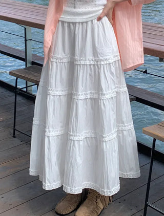 Flared tiered long skirt