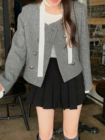 Double cropped wool tweed jacket
