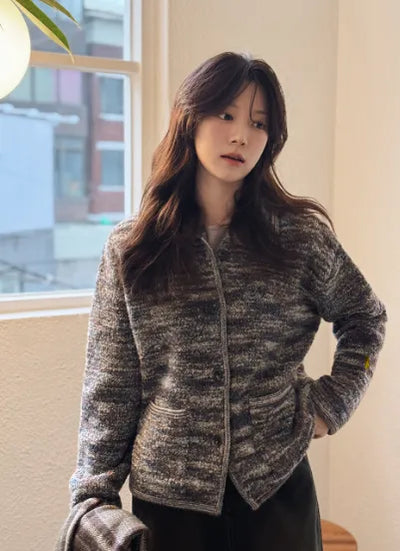 Color-blocked striped knit jacket