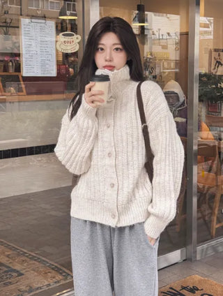 High-neck knit cardigan