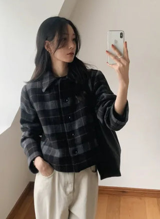 Tatin check pattern wool short coat