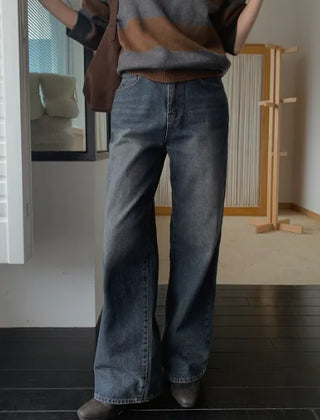 Washed straight-leg denim jeans