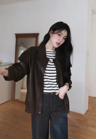 Oversized leather MA-1 jacket