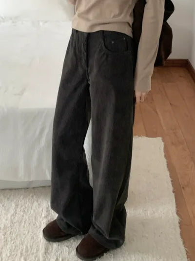 Wide-leg corduroy pants with brushed lining