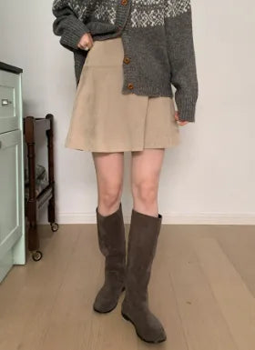 Flared suede mini skirt