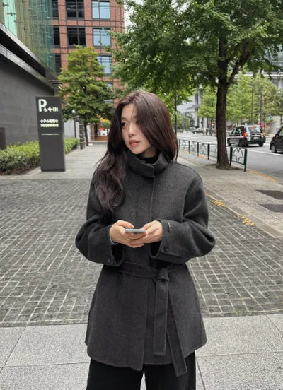 High-neck handmade coat