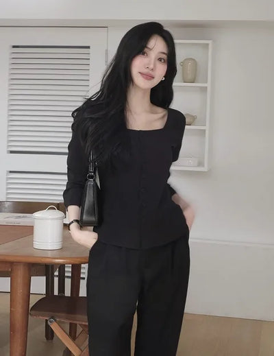 Square neck jacket blouse