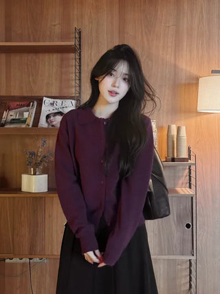 Collared knit cardigan
