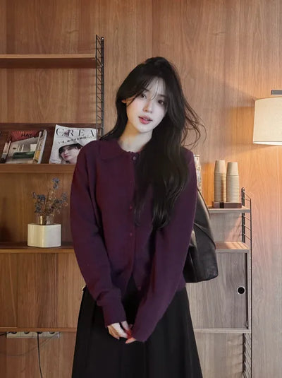 Collared knit cardigan