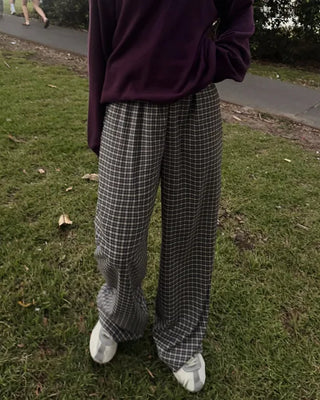 Checked elastic waist pants