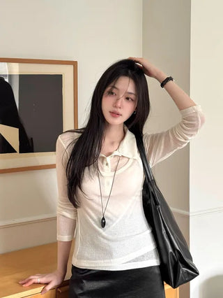 Wool Tencel Bustier Polo Shirt Set