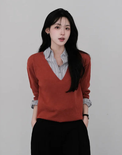 V-neck flat knit