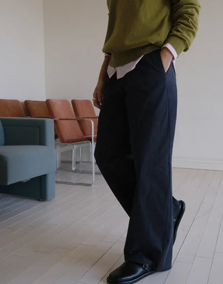 Cotton wide-leg slacks
