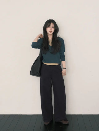 Cotton wide-leg slacks