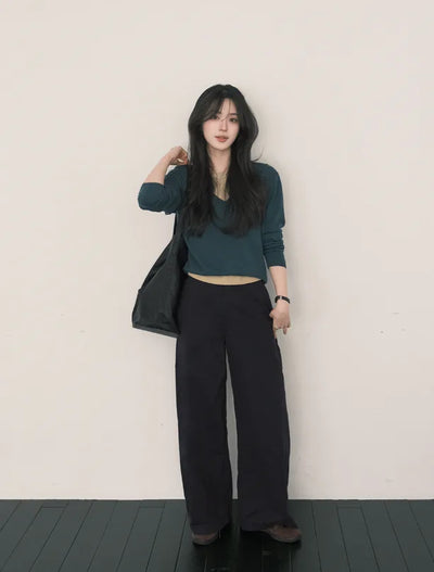 Cotton wide-leg slacks