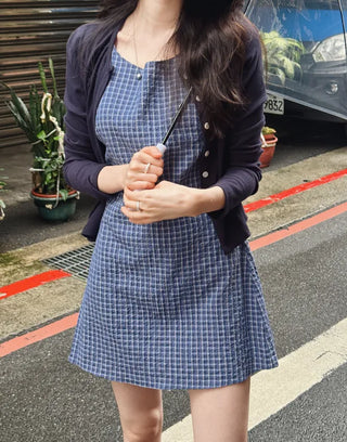 Deep blue checkered mini dress