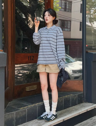 Striped long-sleeved polo shirt