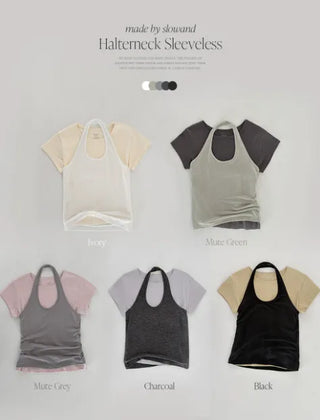 Layered halter neck sleeveless top