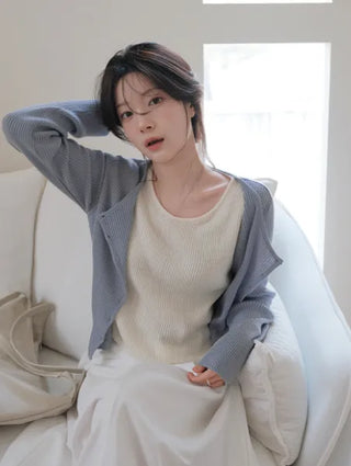 Two-tone layered knit cardigan