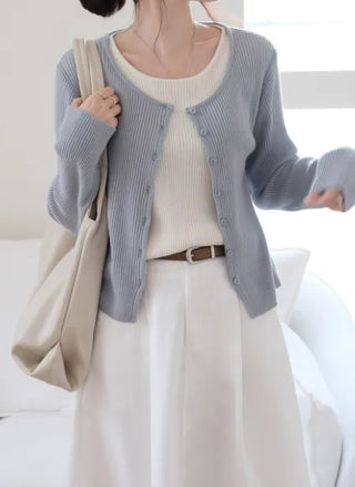 Two-tone layered knit cardigan
