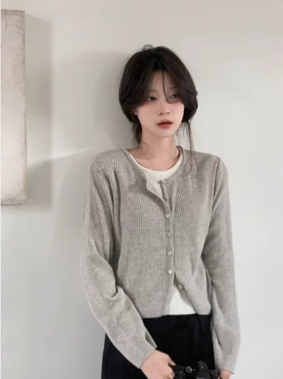 Two-tone layered knit cardigan