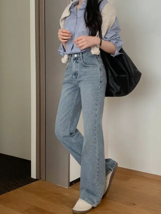 Washed semi-bootcut denim pants