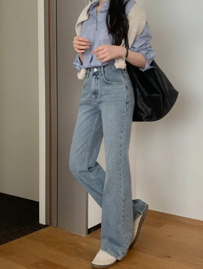 Washed semi-bootcut denim pants