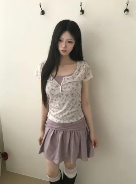 [3 colors] Shirred Layered Dress