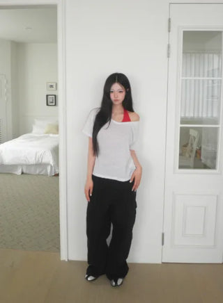 [4 colors] V-neck cool knit