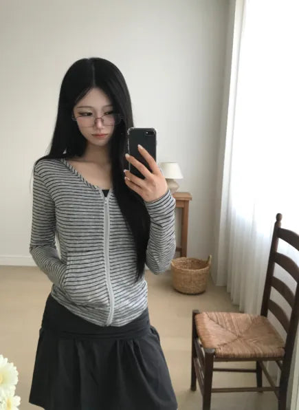 [2 colors] Striped Summer Zip-Up