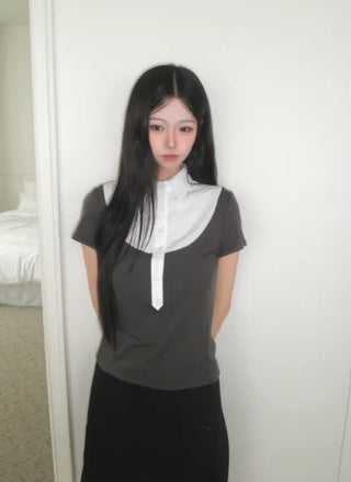 [3 colors] Layered Collar Shirt