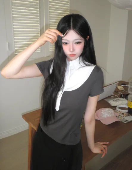 [3 colors] Layered Collar Shirt