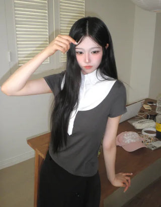 [3 colors] Layered Collar Shirt