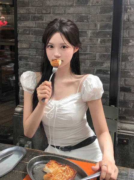 [2 colors] Chloe Shirred Puff Blouse