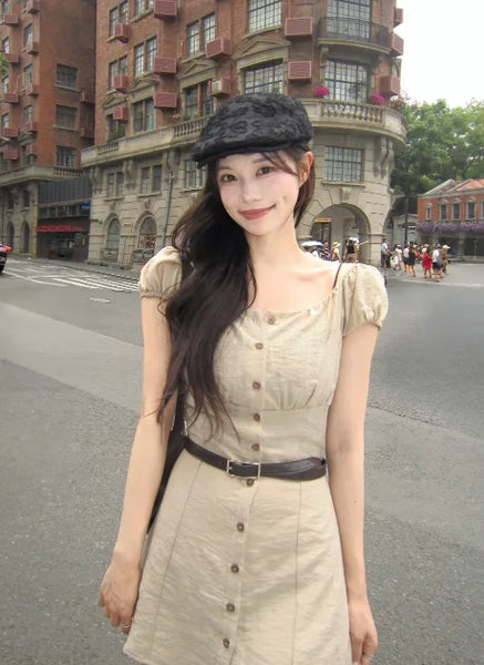 [3 colors] Sophie Linen Puff Dress
